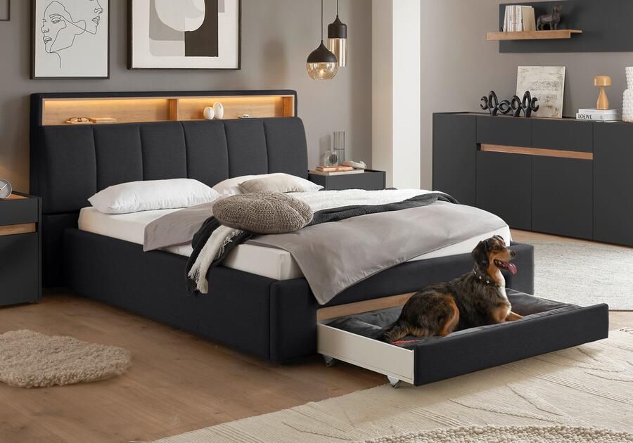 INOSIGN Gestoffeerd bed CiTY GiRON gepolsterd opbergbed met LED-verlichting Bedkisten met hondenbed of als opbergruimte opklapbare hoofdeinden - Foto 12