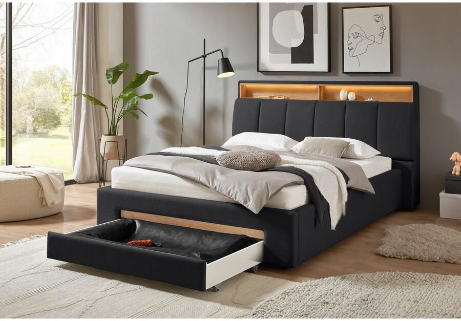 INOSIGN Gestoffeerd bed CiTY GiRON gepolsterd opbergbed met LED-verlichting Bedkisten met hondenbed of als opbergruimte opklapbare hoofdeinden - Foto 8