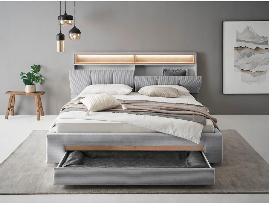 INOSIGN Gestoffeerd bed CiTY GiRON gepolsterd opbergbed met LED-verlichting Bedkisten met hondenbed of als opbergruimte opklapbare hoofdeinden