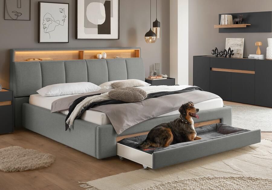 INOSIGN Gestoffeerd bed CiTY GiRON gepolsterd opbergbed met LED-verlichting Bedkisten met hondenbed of als opbergruimte opklapbare hoofdeinden - Foto 13