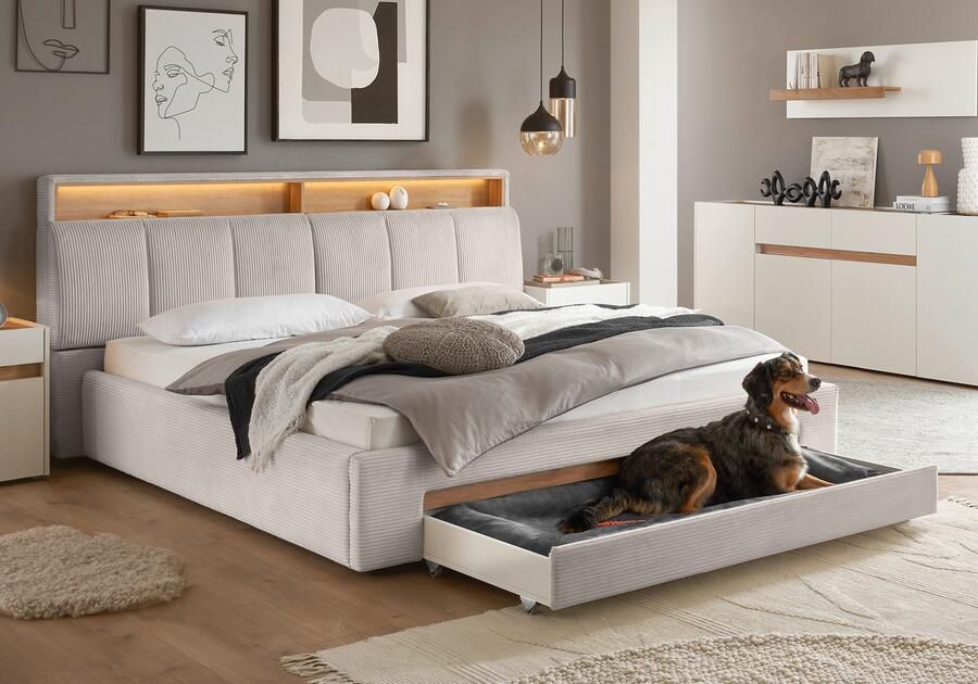 INOSIGN Gestoffeerd bed CiTY GiRON gepolsterd opbergbed met LED-verlichting Bedkisten met hondenbed of als opbergruimte opklapbare hoofdeinden - Foto 13