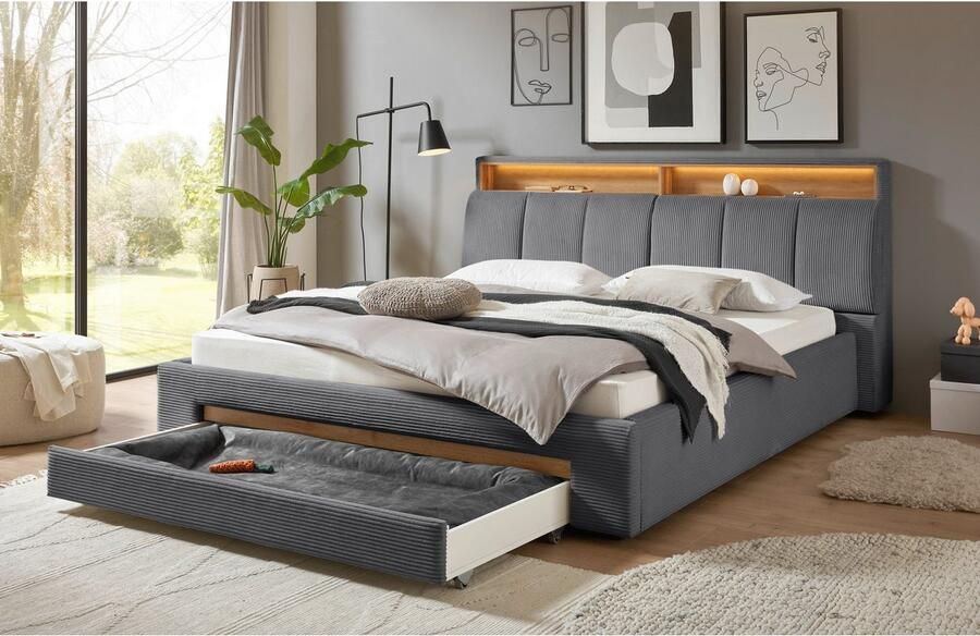 INOSIGN Gestoffeerd bed CiTY GiRON gepolsterd opbergbed met LED-verlichting Bedkisten met hondenbed of als opbergruimte opklapbare hoofdeinden - Foto 5