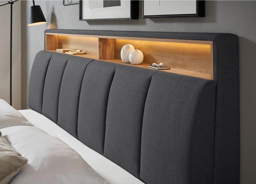 INOSIGN Gestoffeerd bed CiTY GiRON gepolsterd opbergbed met LED-verlichting Bedkisten met hondenbed of als opbergruimte opklapbare hoofdeinden - Foto 3