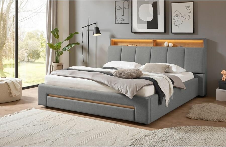 INOSIGN Gestoffeerd bed CiTY GiRON gepolsterd opbergbed met LED-verlichting Bedkisten met hondenbed of als opbergruimte opklapbare hoofdeinden - Foto 8