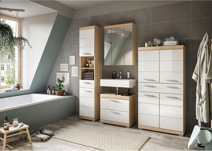 INOSIGN Badkamerserie Siena 4-delig bestaande uit: Hoge kast wastafelonderkast spiegelkast middenkast (set 4-delig) - Foto 4