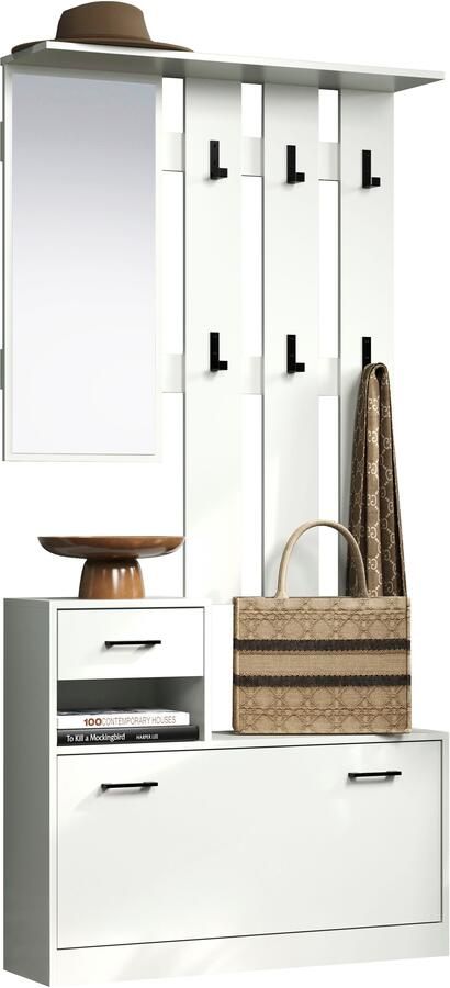 INOSIGN Halmeubelset Basel Schoenopberger met schoenendoos paneel met spiegel en haken (complete set 2 stuks) - Foto 10