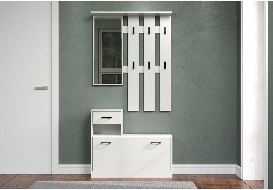 INOSIGN Halmeubelset Basel Schoenopberger met schoenendoos paneel met spiegel en haken (complete set 2 stuks) - Foto 3