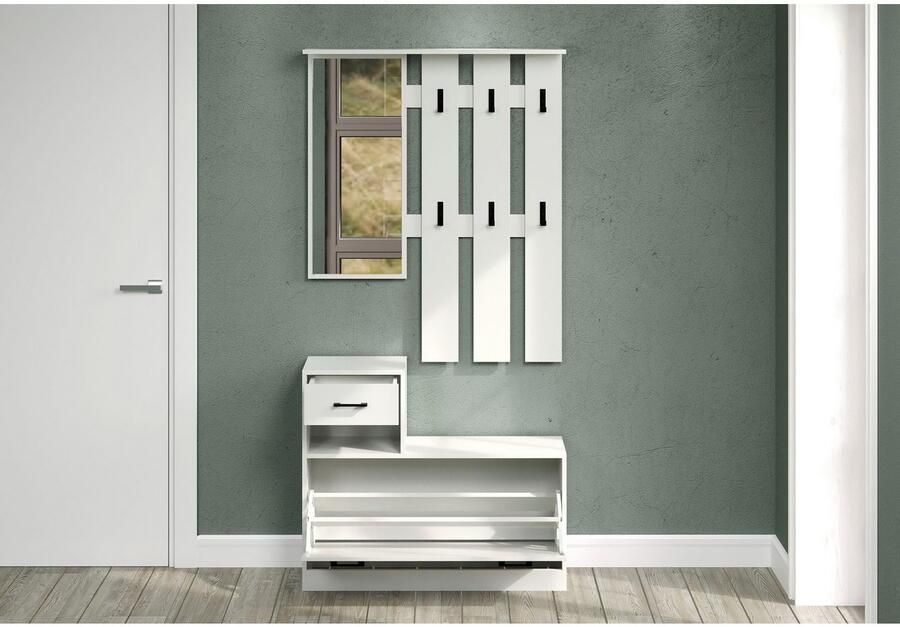 INOSIGN Halmeubelset Basel Schoenopberger met schoenendoos paneel met spiegel en haken (complete set 2 stuks) - Foto 4