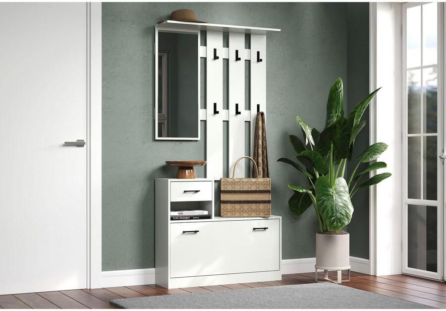 INOSIGN Halmeubelset Basel Schoenopberger met schoenendoos paneel met spiegel en haken (complete set 2 stuks) - Foto 5