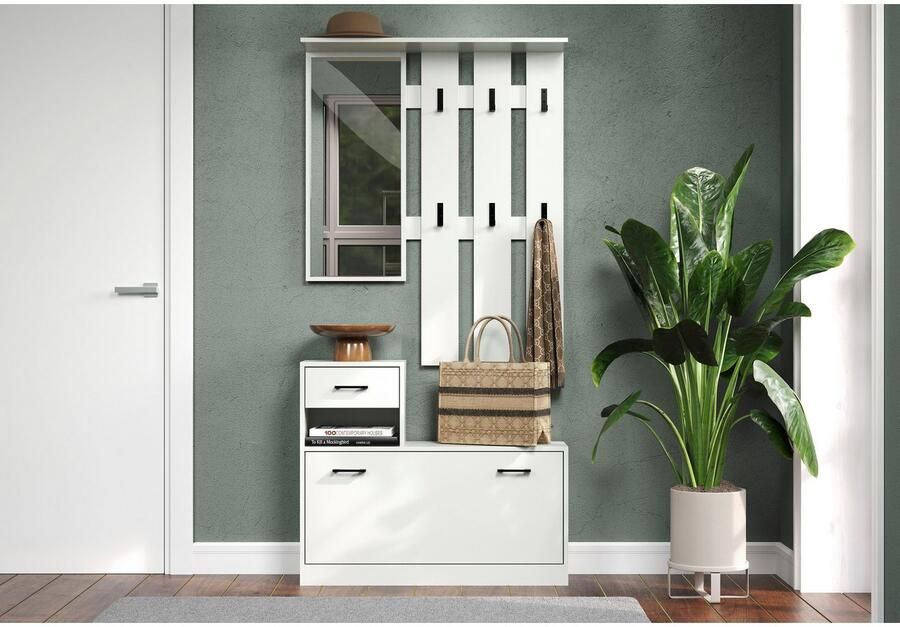 INOSIGN Halmeubelset Basel Schoenopberger met schoenendoos paneel met spiegel en haken (complete set 2 stuks) - Foto 6