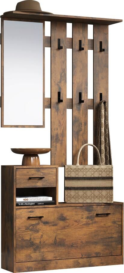 INOSIGN Halmeubelset Basel Schoenopberger met schoenendoos paneel met spiegel en haken (complete set 2 stuks) - Foto 9