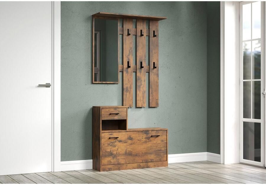 INOSIGN Halmeubelset Basel Schoenopberger met schoenendoos paneel met spiegel en haken (complete set 2 stuks) - Foto 3