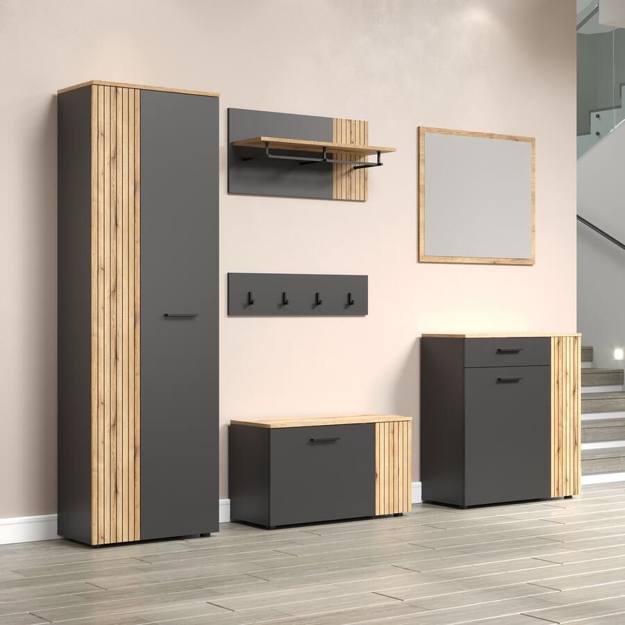 INOSIGN Halmeubelset Estepona Garderobemeubel met ribbelontwerp afmetingen (B D H) 250 36 195 cm (complete set 6 stuks) - Foto 6