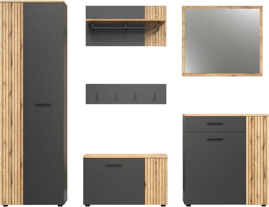 INOSIGN Halmeubelset Estepona Garderobemeubel met ribbelontwerp afmetingen (B D H) 250 36 195 cm (complete set 6 stuks) - Foto 3