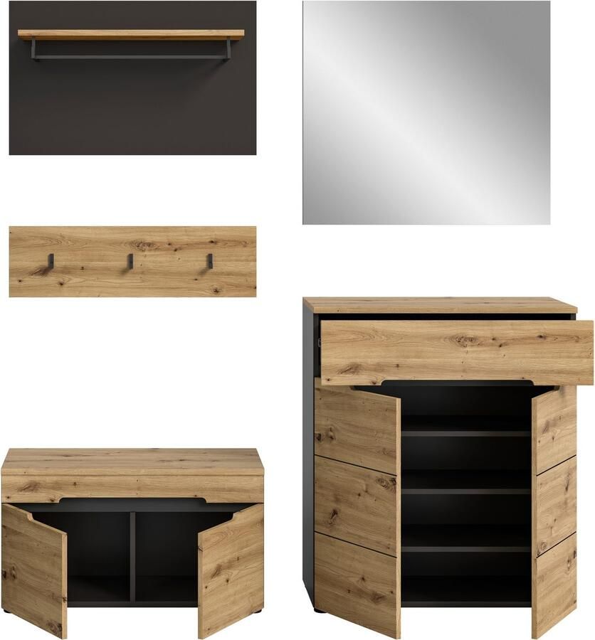 INOSIGN Halmeubelset Garderobecombinatie Rehat breedte 175cm in basalt grijs Artisan eiken (4 stuks) - Foto 9