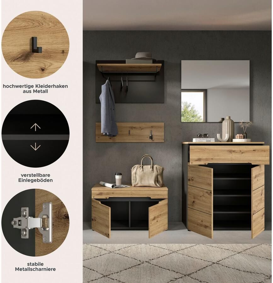 INOSIGN Halmeubelset Garderobecombinatie Rehat breedte 175cm in basalt grijs Artisan eiken (4 stuks) - Foto 5