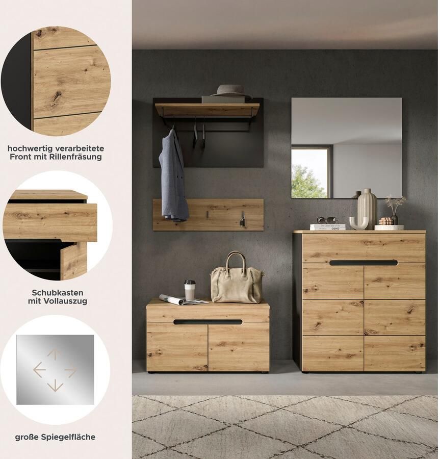 INOSIGN Halmeubelset Garderobecombinatie Rehat breedte 175cm in basalt grijs Artisan eiken (4 stuks) - Foto 6