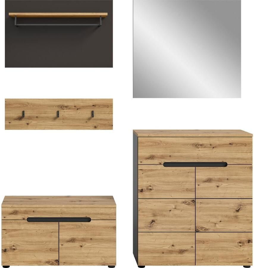 INOSIGN Halmeubelset Garderobecombinatie Rehat breedte 175cm in basalt grijs Artisan eiken (4 stuks) - Foto 7