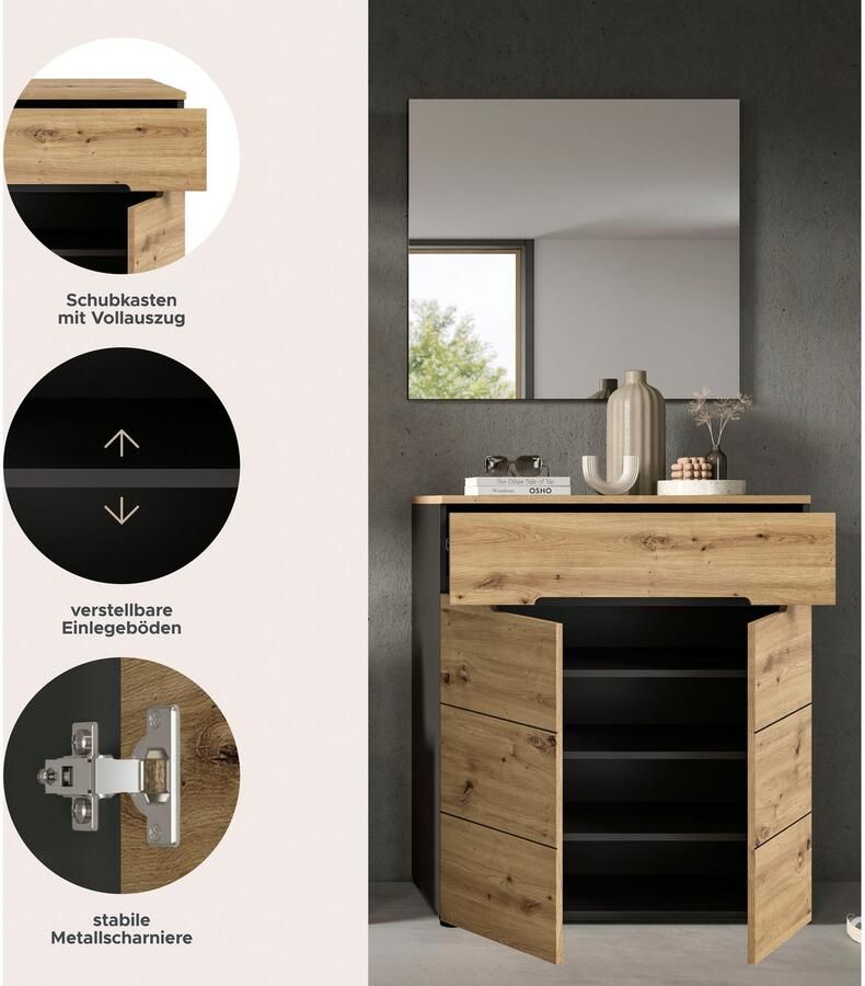 INOSIGN Halmeubelset Garderobecombinatie Rehat breedte 80 cm in basalt grijs Artisan eiken (2-delig) - Foto 6