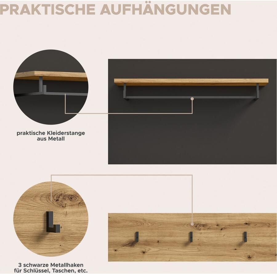 INOSIGN Halmeubelset Rehat garderobekombinatie breedte 255 cm 6-delige hal garderobe set met veel opbergruimte hal meubels (6 stuks) - Foto 3