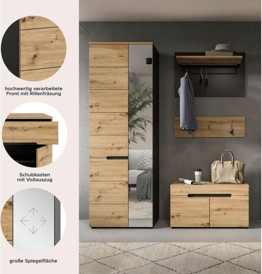 INOSIGN Halmeubelset Garderobekombinatie Rehat Breedte 160cm in Basaltgrijs Artisan Eik (3 stuks) - Foto 6