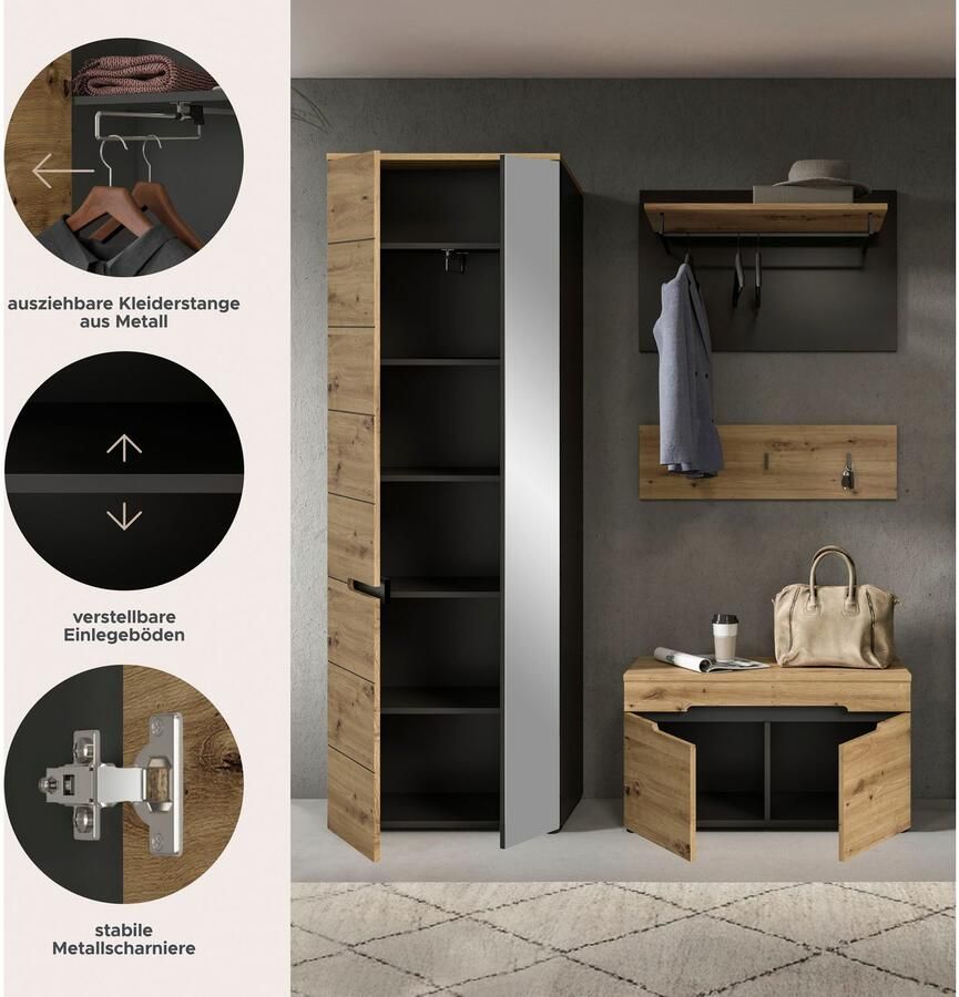 INOSIGN Halmeubelset Garderobekombinatie Rehat Breedte 160cm in Basaltgrijs Artisan Eik (3 stuks) - Foto 5