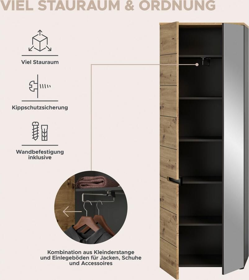 INOSIGN Halmeubelset Rehat garderobekombinatie breedte 255 cm 6-delige hal garderobe set met veel opbergruimte hal meubels (6 stuks) - Foto 7