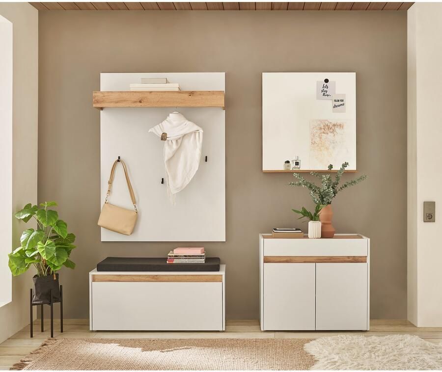 INOSIGN Halmeubelset GIRON CiTY moderne garderobe complete set met veel opbergruimte bevat commode spiegel paneel & schoenenbank + zitkussen 190 cm breed (complete set 4-delig) - Foto 4