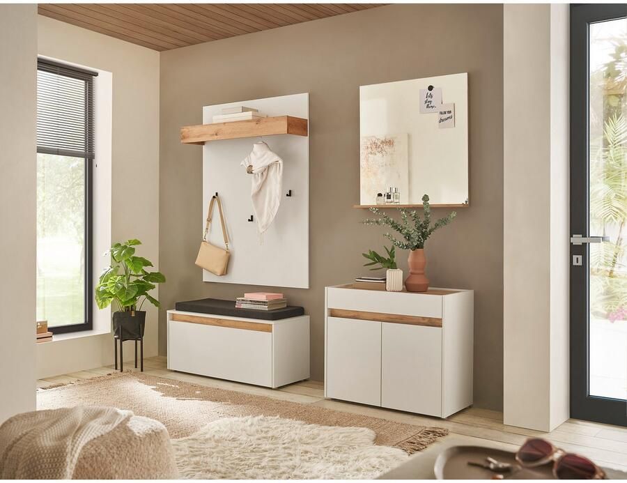INOSIGN Halmeubelset GIRON CiTY moderne garderobe complete set met veel opbergruimte bevat commode spiegel paneel & schoenenbank + zitkussen 190 cm breed (complete set 4-delig) - Foto 8