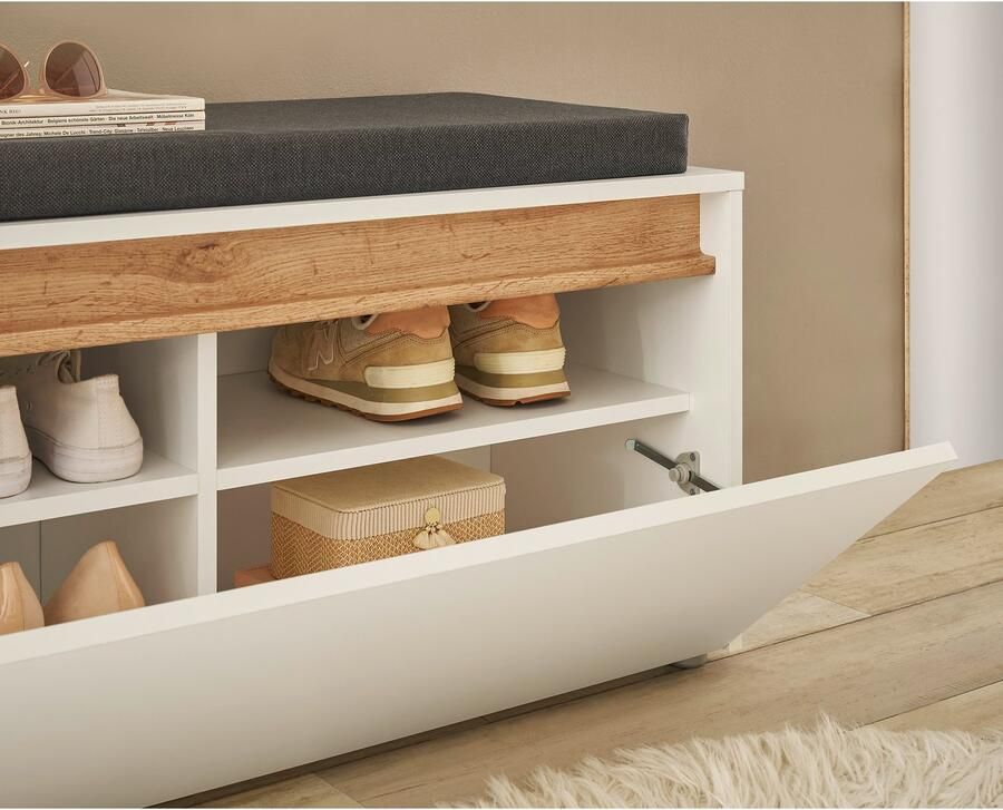 INOSIGN Halmeubelset GIRON CiTY moderne garderobe complete set met veel opbergruimte bevat commode spiegel paneel & schoenenbank + zitkussen 190 cm breed (complete set 4-delig) - Foto 7