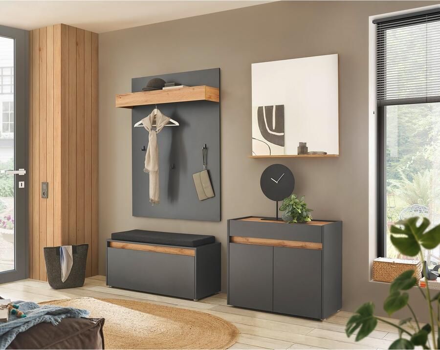 INOSIGN Halmeubelset GIRON CiTY moderne garderobe complete set met veel opbergruimte bevat commode spiegel paneel & schoenenbank + zitkussen 190 cm breed (complete set 4-delig) - Foto 8