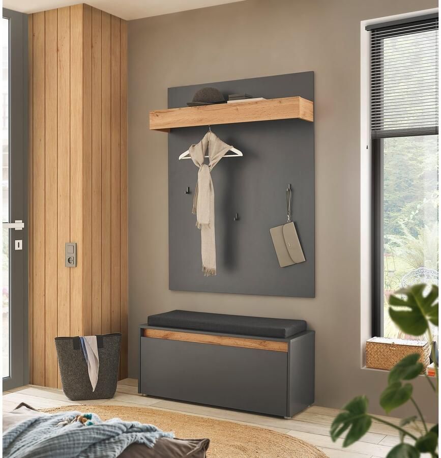 INOSIGN Halmeubelset GIRON CiTY moderne garderobe complete set met veel opbergruimte bevat garderobe paneel & schoenenbank incl. zitkussen 100 cm breed (complete set 2 stuks)