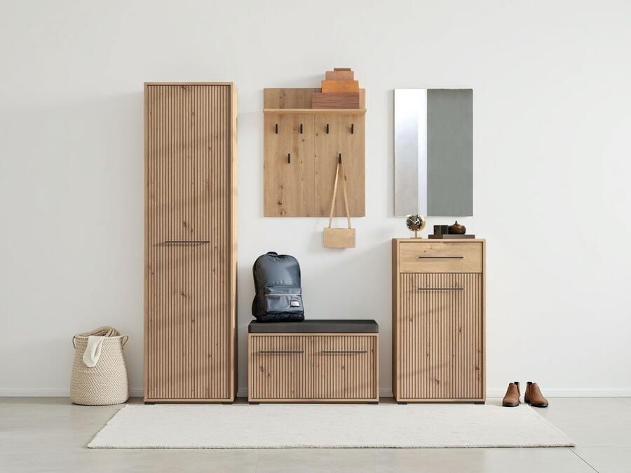 INOSIGN Halmeubelset Landes halmeubelen breedte 189 cm in artisan eik met strepen (set 5-st) incl. 2 kasten zitbank garderobe paneel en spiegel (complete set 5 stuks) - Foto 3