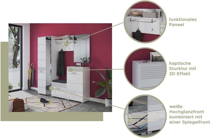 INOSIGN Halmeubelset Malmö Breedte 115 cm MDF Front met groeffrezing 4-delig bestaande uit: (4-delig) - Foto 8