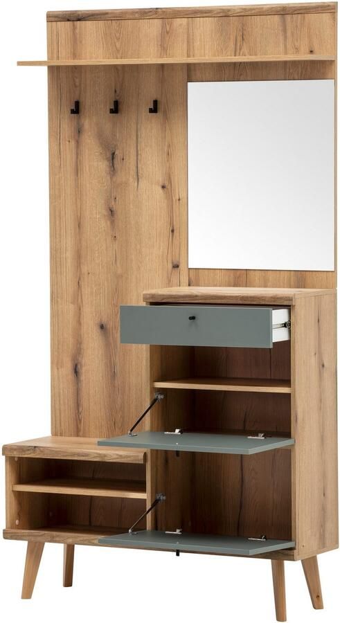 INOSIGN Compact kapstokmeubel Mavas Garderobe Garderobekast ScandicDesign Evoke Eik Salie voldoende opbergruimte geschikt voor kleine ruimtes 110 cm breed - Foto 6