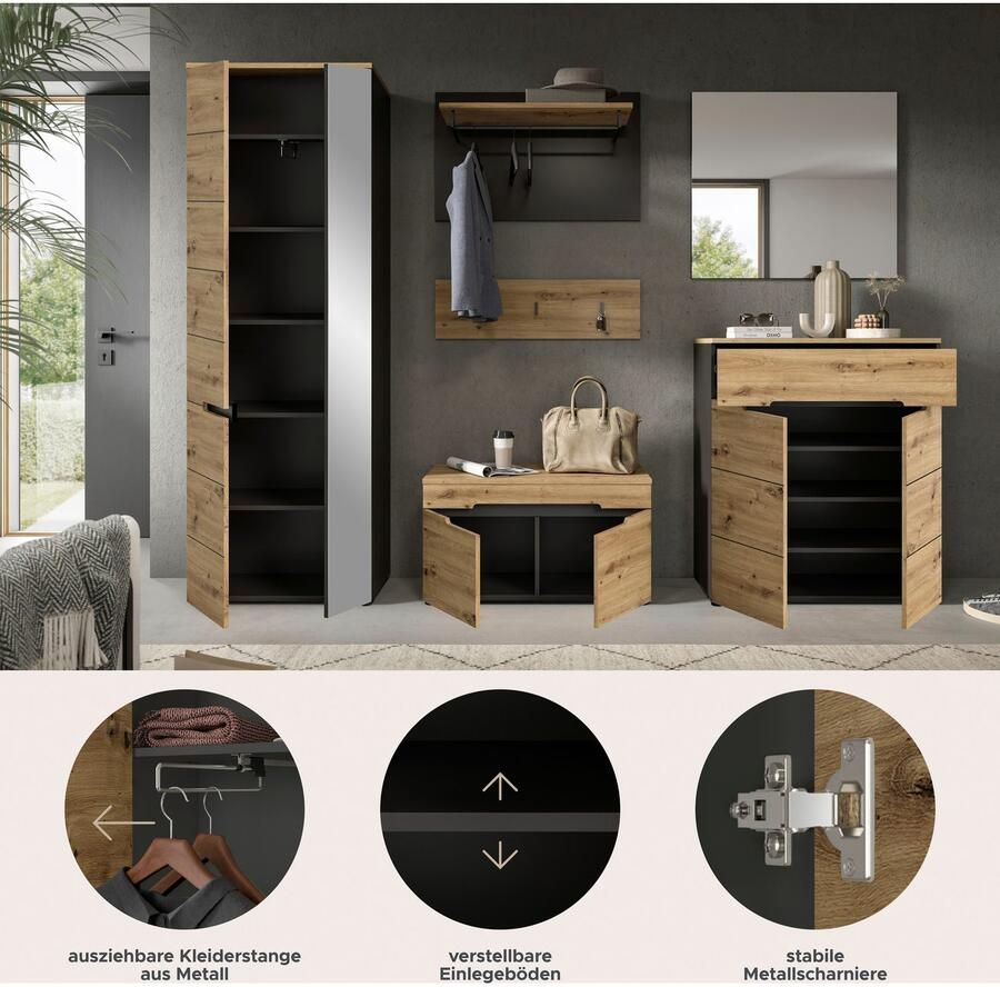 INOSIGN Halmeubelset Rehat garderobekombinatie breedte 255 cm 6-delige hal garderobe set met veel opbergruimte hal meubels (6 stuks) - Foto 4