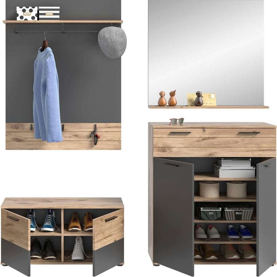 INOSIGN Halmeubelset Riga Breedte 195 cm hoogwaardige groeffrezing 4-delig bestaande uit: (set 4-delig)