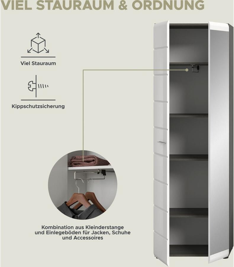 INOSIGN Halmeubelset Rumba 5-delig Breedte 250 cm Hoogglans Front bestaand uit: Garderobekast schoenenbank garderobepaneel schoenenkast spiegel (5 stuks) - Foto 7