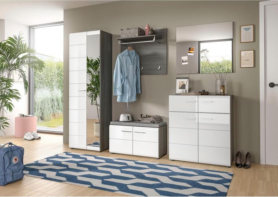 INOSIGN Halmeubelset Rumba 5-delig Breedte 250 cm Hoogglans Front bestaand uit: Garderobekast schoenenbank garderobepaneel schoenenkast spiegel (5 stuks) - Foto 11