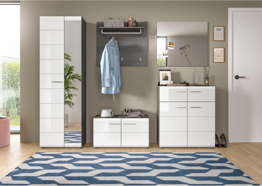 INOSIGN Halmeubelset Rumba 5-delig Breedte 250 cm Hoogglans Front bestaand uit: Garderobekast schoenenbank garderobepaneel schoenenkast spiegel (5 stuks) - Foto 12