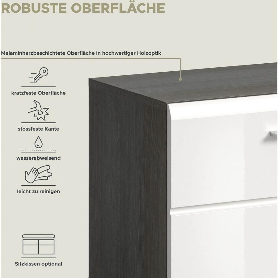 INOSIGN Halmeubelset Rumba 5-delig Breedte 250 cm Hoogglans Front bestaand uit: Garderobekast schoenenbank garderobepaneel schoenenkast spiegel (5 stuks) - Foto 3