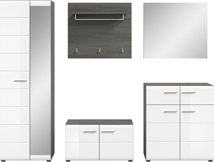 INOSIGN Halmeubelset Rumba 5-delig Breedte 250 cm Hoogglans Front bestaand uit: Garderobekast schoenenbank garderobepaneel schoenenkast spiegel (5 stuks) - Foto 10