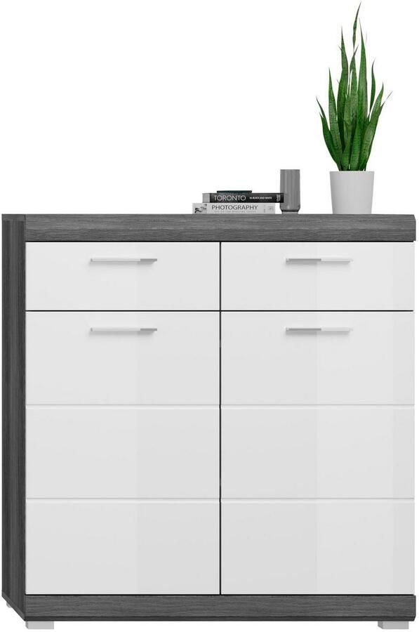 INOSIGN Schoenenkast Siena Breedte 90 cm 2 Deuren 2 Planken 3 Vakken 2 Lades Front-groeffreesing schoenenkommode commode buffetkast sideboard (1 stuk) - Foto 9