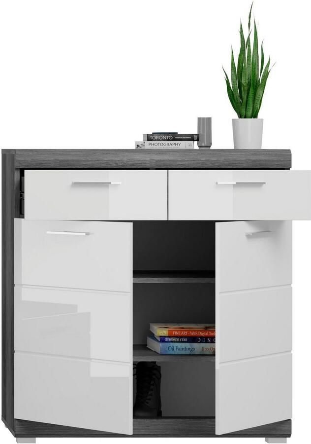 INOSIGN Schoenenkast Siena Breedte 90 cm 2 Deuren 2 Planken 3 Vakken 2 Lades Front-groeffreesing schoenenkommode commode buffetkast sideboard (1 stuk) - Foto 3