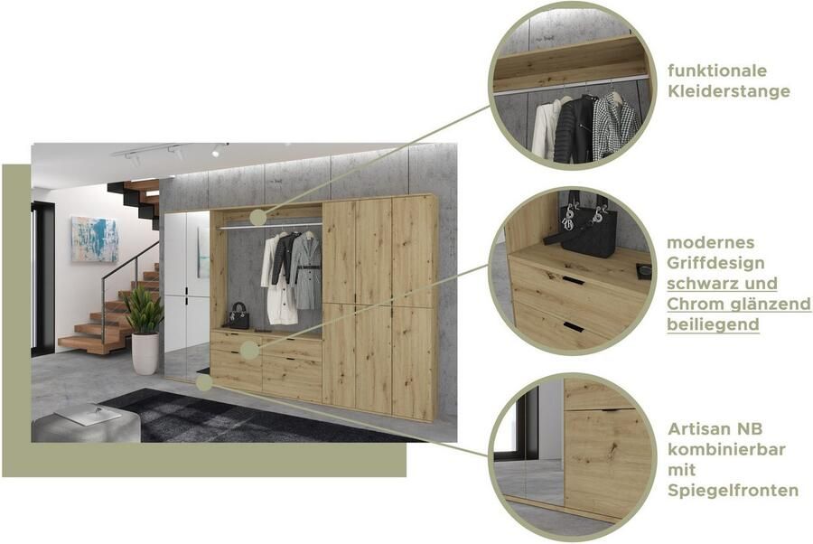 INOSIGN Kast Trondheim Breedte 30 cm 1 Deur 3 Planken 4 Vakken Deurdrager verwisselbaar garderobecommode schoenenkast schoenencommode - Foto 4