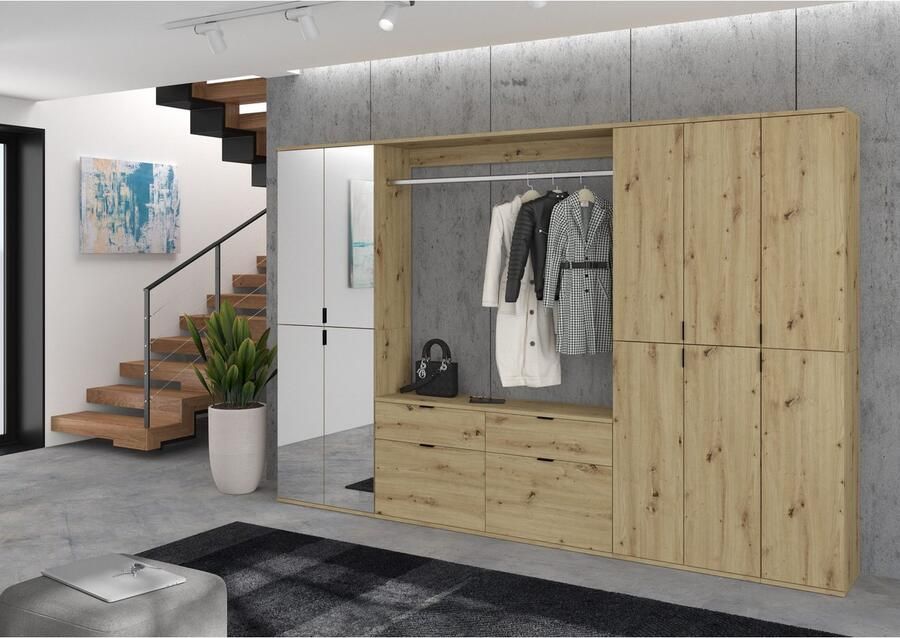 INOSIGN Multifunctionele kast Trondheim Hoogte 193 cm 4 Deuren 9 Vakken 7 Planken incl. uitschuifbare kledingstang garderobekast kledingkast - Foto 2