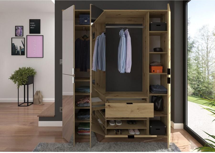 INOSIGN Halmeubelset Trondheim Breedte 152 cm 5-delig bestaande uit: 2x garderobekast 1 commode 1 kledingstang 1 legplank (set 4 stuks) - Foto 4