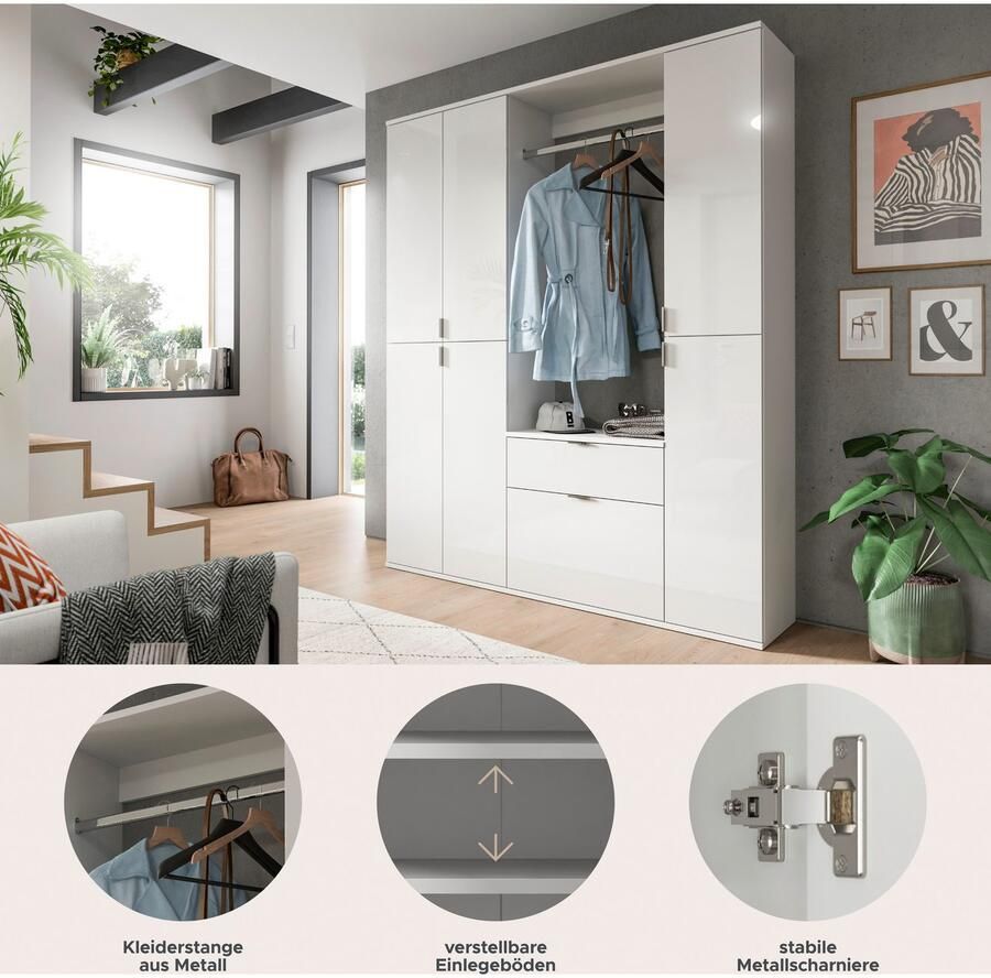 INOSIGN Halmeubelset Trondheim Breedte 152 cm 5-delig bestaande uit: 2x garderobekast 1 commode 1 kledingstang 1 legplank (set 4 stuks) - Foto 5