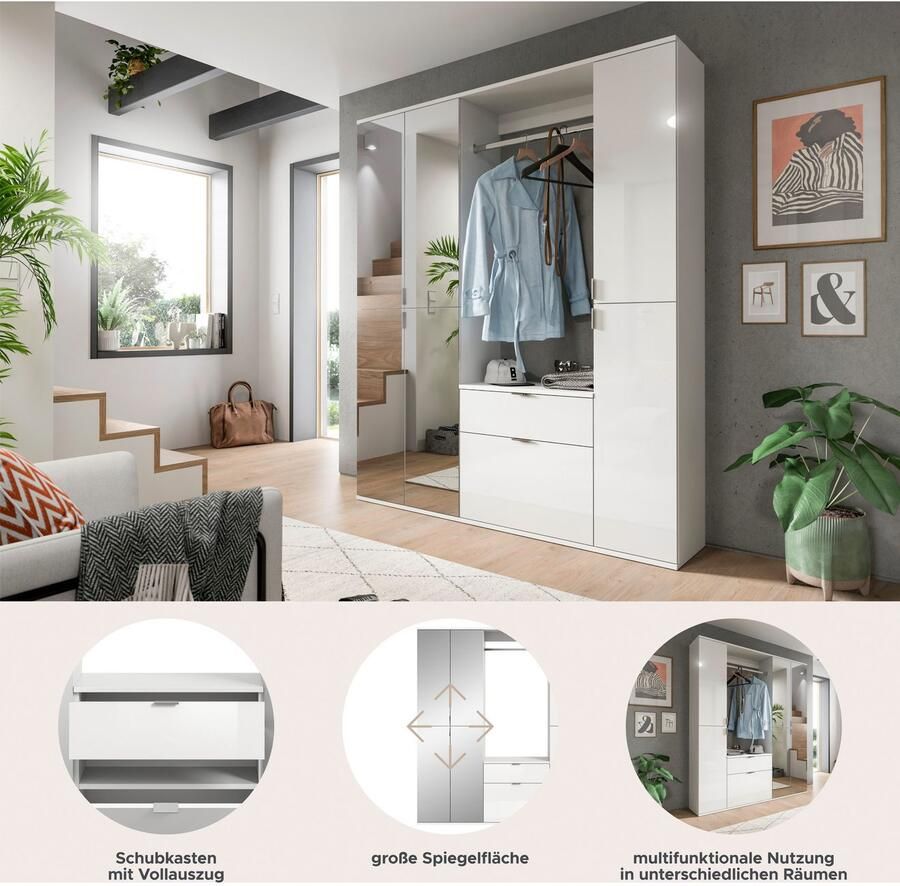 INOSIGN Halmeubelset Trondheim Breedte 152 cm 5-delig bestaande uit: 2x garderobekast 1 commode 1 kledingstang 1 legplank (set 4 stuks) - Foto 4