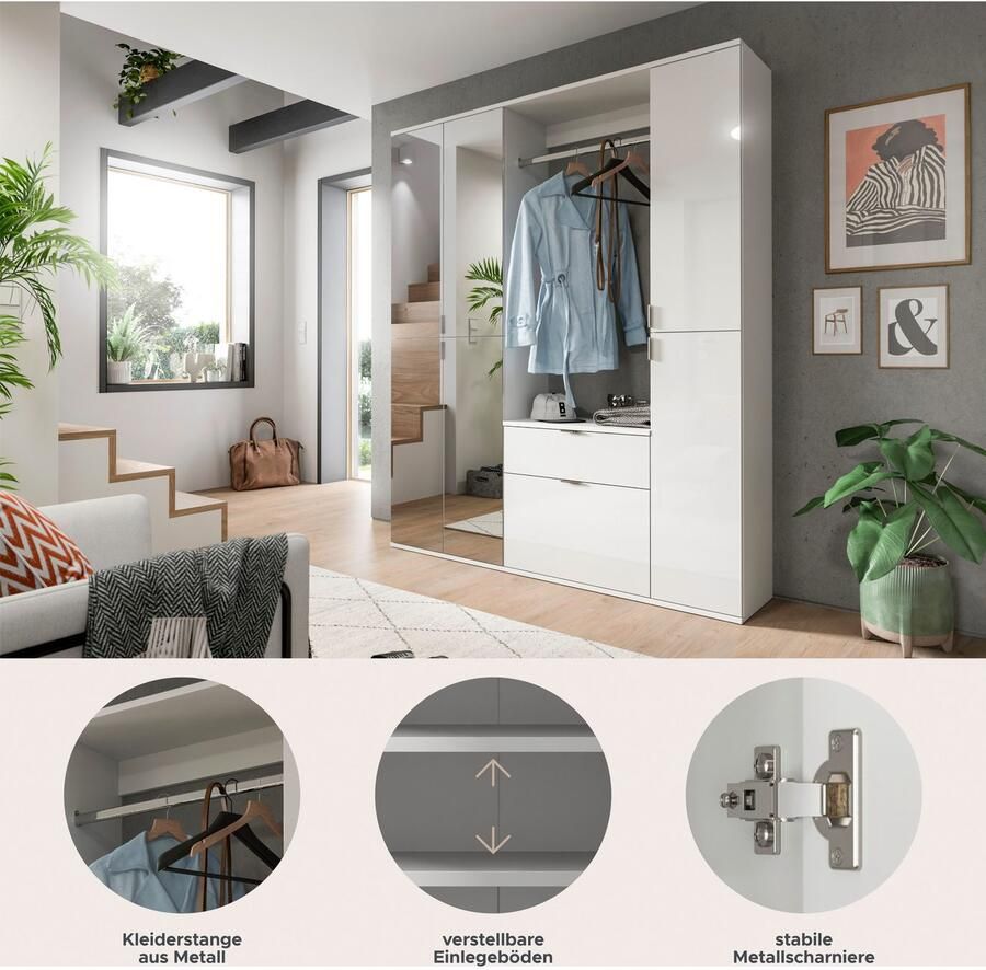 INOSIGN Halmeubelset Trondheim Breedte 152 cm 5-delig bestaande uit: 2x garderobekast 1 commode 1 kledingstang 1 legplank (set 4 stuks) - Foto 5